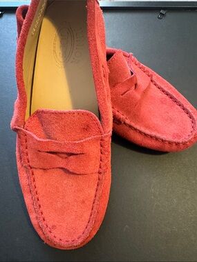 Tod's Red Suede Penny Loafers for Kids